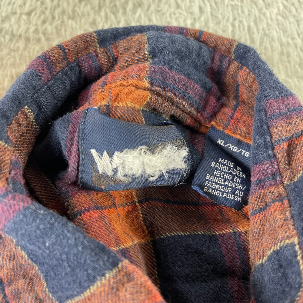 Wrangler Mens XL Plaid Long Sleeve Button Up Shirt Orange Navy Blue Flannel - Picture 3 of 10